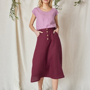 Cleo - 100% Linen Long Skirt with Buttoned Front. Maxi Jeans Skirt. 1970s Skirt.Sustainable Skirt Fall.Linen Formal Skirt. High Waist Skirt