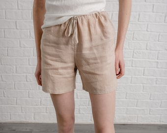 Linen Sleep Shorts  CONSTANCE Draw-stringed/ Nightwear Shorts Eco Friendly/ Holiday-ressort Flax Lingerie