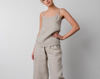 Linen Pajama Set ISABELLA: Women's Cami Top & Cropped Pants