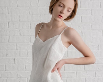 Linen White Top CONSTANCE/ Linen  Cami Strapped Cut Bias /Linen Underwear/ Flax Top/ Linen Lingerie