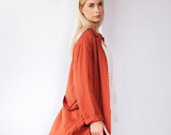 Linen Long Loose Oversize  Blazer SANDI /Linen Outwear Natural/ Linen Shirt Dress/ Loose Long Duster- Jacket
