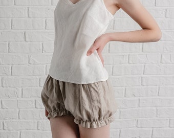 Linen Bloomers with Ruffles - Victorian Style Pantaloons in Natural linen - Linen Women's Underwear -Flax Lingerie - Sustainable Sleepwear