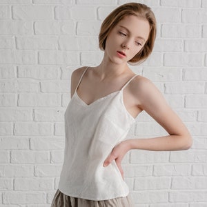 Linen White Top CONSTANCE/ Linen Cami Strapped Cut Bias /Linen Underwear/ Flax Top/ Linen Lingerie/ Beach linen wear/ Vacation linen pajama