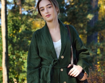 Linen Long Oversize Coat REGINA/ Flax Blazer/Linen Outwear Natural/ Linen Coat/Casual Blazer/ Loose Fit Blazer