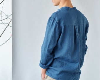 Linen Shirt  Men's  /  Casual Style Men's Shirt/ Longsleeve Shirt for Men/ Flax Men's Shirt/  Men's shirt in Denim Blue/ Men's Beach Shirt