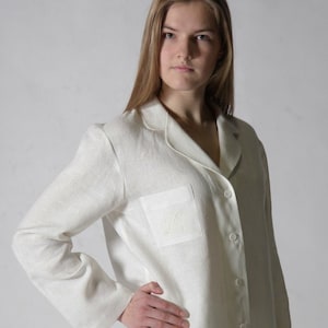 Pyjama pour femme en lin personnalisé/ pyjama à monogramme avec sac/ pyjama pour femme de luxe/ vêtements de détente bio/ cadeau personnalisé pour femme