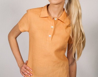 Linen Shirt POLO / Linen Top Eco Friendly/ Linen Blouse With Color/Holiday Ressort Polo Shirt/ Natural Women Linen Clothing/ Linen Tunic