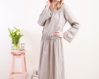 Linen Dress BOHO/ Hippie Dress Laced / Linen Long Dress