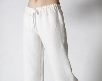 Linen White Pajama Trouser/ Just Classical Linen Pajama Trouser for Woman/Linen Loungewear