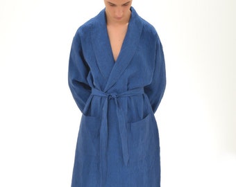 Men's Linen Bath Robe. Luxury Loungewear Bathrobe for Man. Unisex Linen Robe. Mens Kimono Robe With Shawl Collar. Gift for Husband Boyfriend