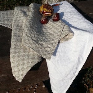 Linen kitchen/dish/hands/guest Towels Set of 2/ Natural Towels of Checked design - Natural & White accessories for home