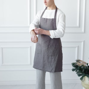 Linen Unisex Apron With Adjustable Straps. Washed Linen Apron for Cooking and Gardening. Linen Full Apron for Women and Men. Gift for Him image 1