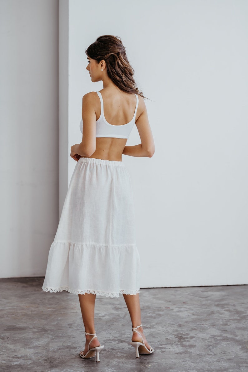 Linen half petticoat, underskirt, ruffled skirt in white