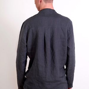 Camisa de lino para hombre ADAM – Camisa informal de cuello mandarín – Top de lino de manga larga imagen 13