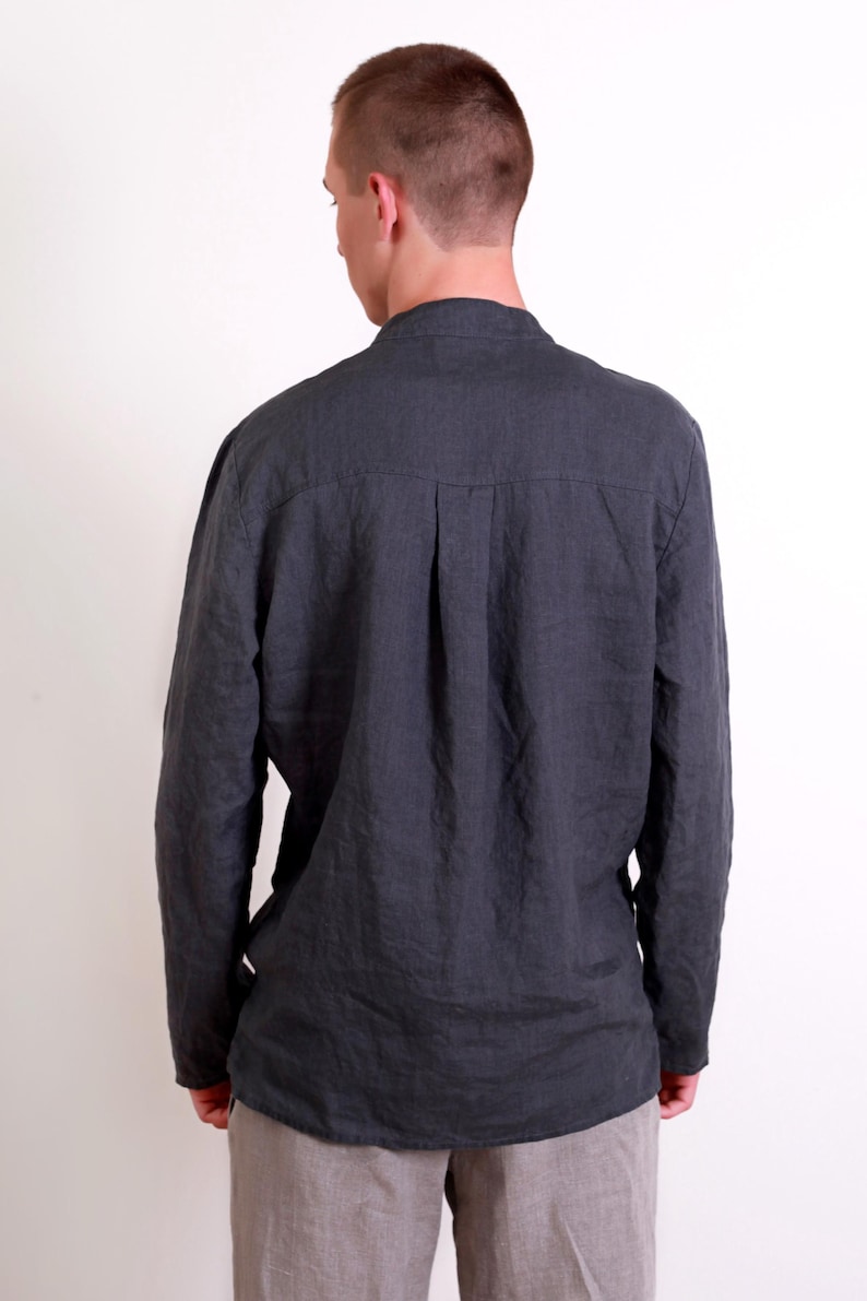 Camisa de lino para hombre ADAM – Camisa informal de cuello mandarín – Top de lino de manga larga imagen 13
