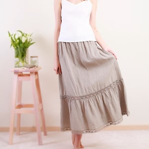 Linen Skirt Laced SANDRA /Linen Petticoat/Skirt Organic With Frill/ Linen Underwear/Linen Laced Underskirt/ Flax Wide Skirt/Breathable Skirt