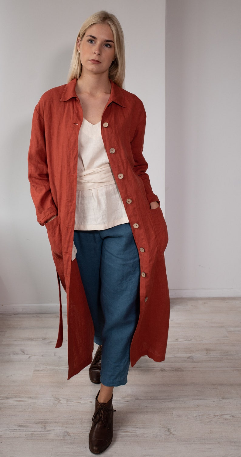 Linen Long Loose Oversize Blazer SANDI /Linen Outwear Natural/ Linen Shirt Dress/ Loose Long Duster Jacket image 8