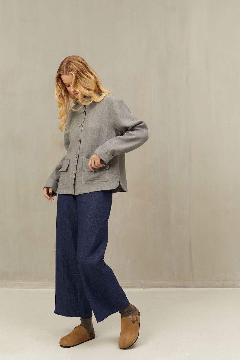 EDNA Warm Pants in Linen Wool Ankle Length Women's. Wide Leg Linen Trouser. Comfortable Wool Pants. Elegant Palazzo Pants. Capsule Wardrobe image 5