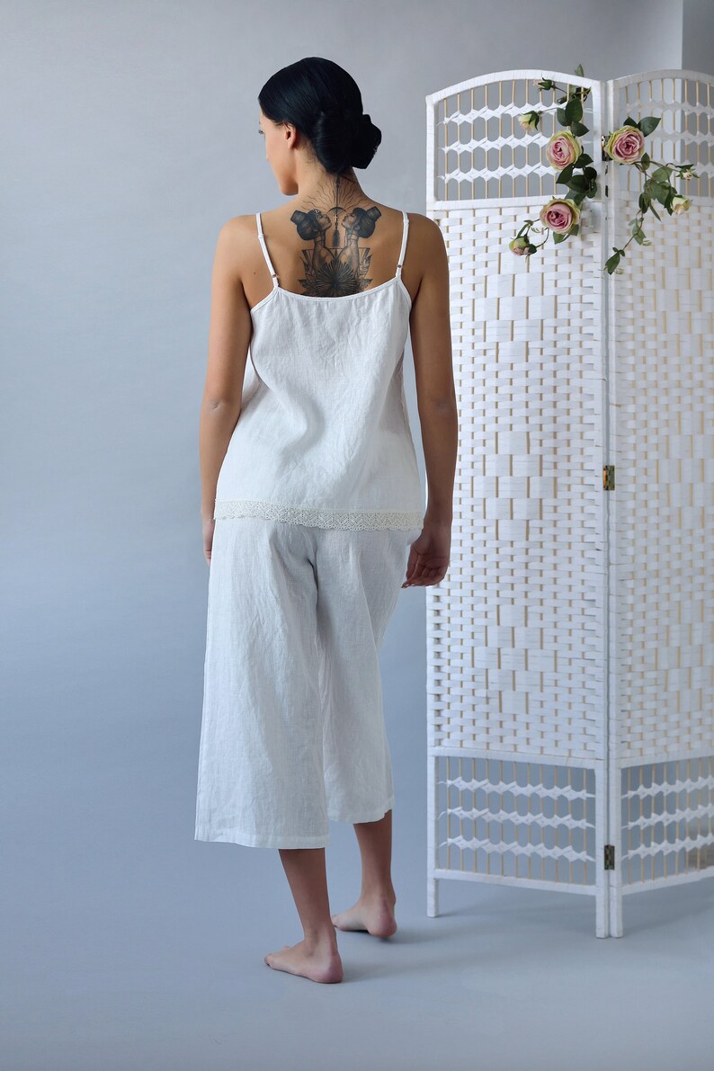 White linen pajama Isabella back view