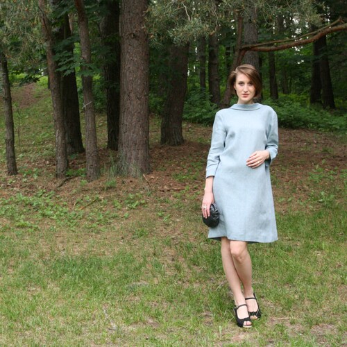 Linen Dress ALLEGRA With Bow at Back/Linen Elegant Dress Midi/ Knee Length Dress With Open Back / Dress shops Eco Friendly/ Plus Size Dress