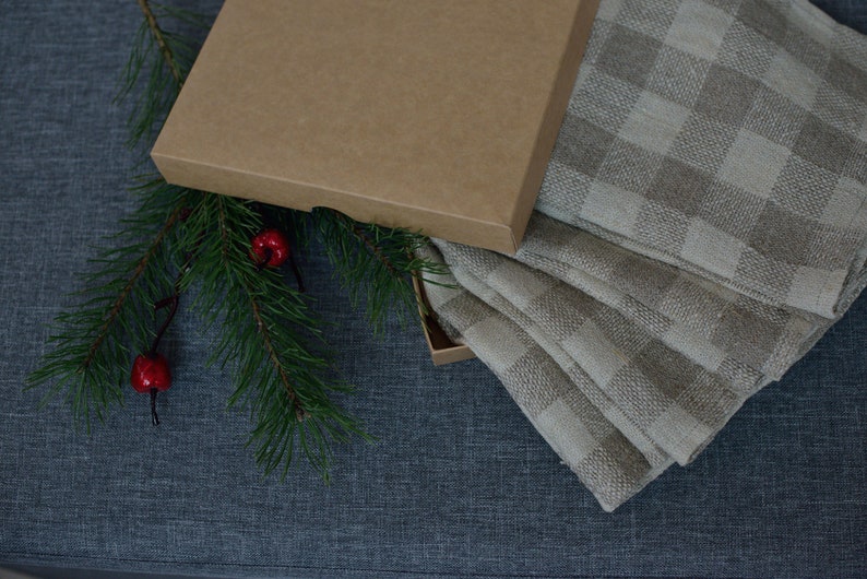 Linen Natural Napkins Checkered in Rough Quality/ Linen Undyed Napkins of Country Style/ Hygge Home Napkins/ Hygge Napkins Flax image 5