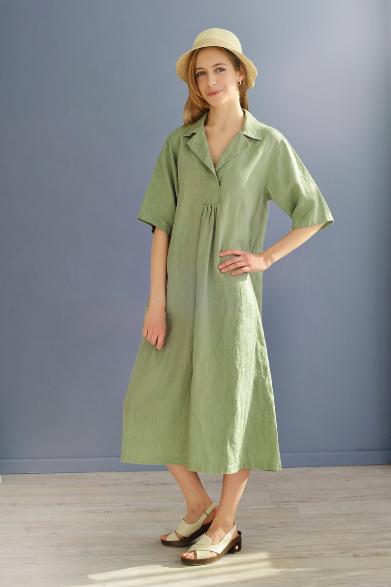 Linen oversize fit dress Laura in green