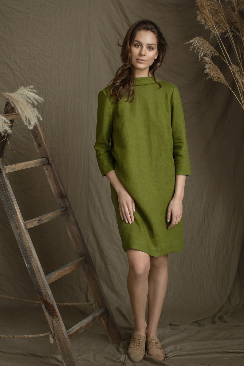 Dress Allegra in Moss green color linen