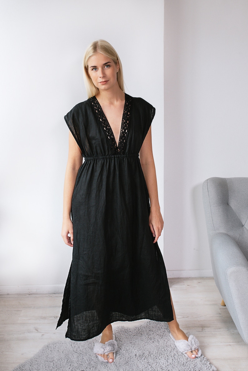 Linen night gown Antique in black