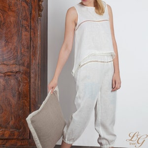 Linen sleepwear top Catherine luxurious in white