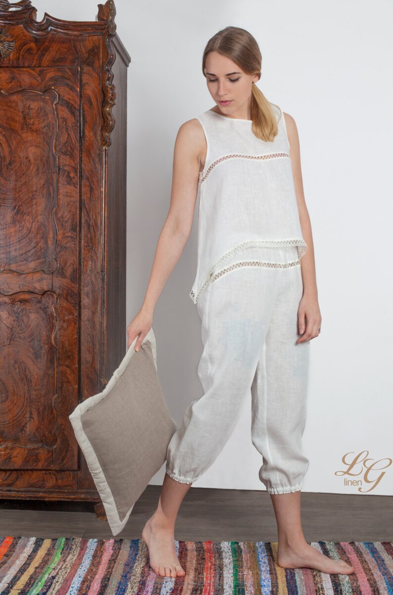 Linen sleepwear top Catherine luxurious in white