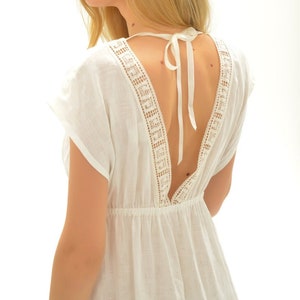 Linen white gown Antique with lace back view
