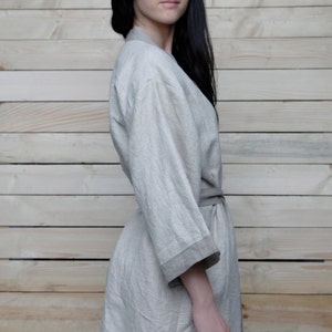 Linen natural short robe for her