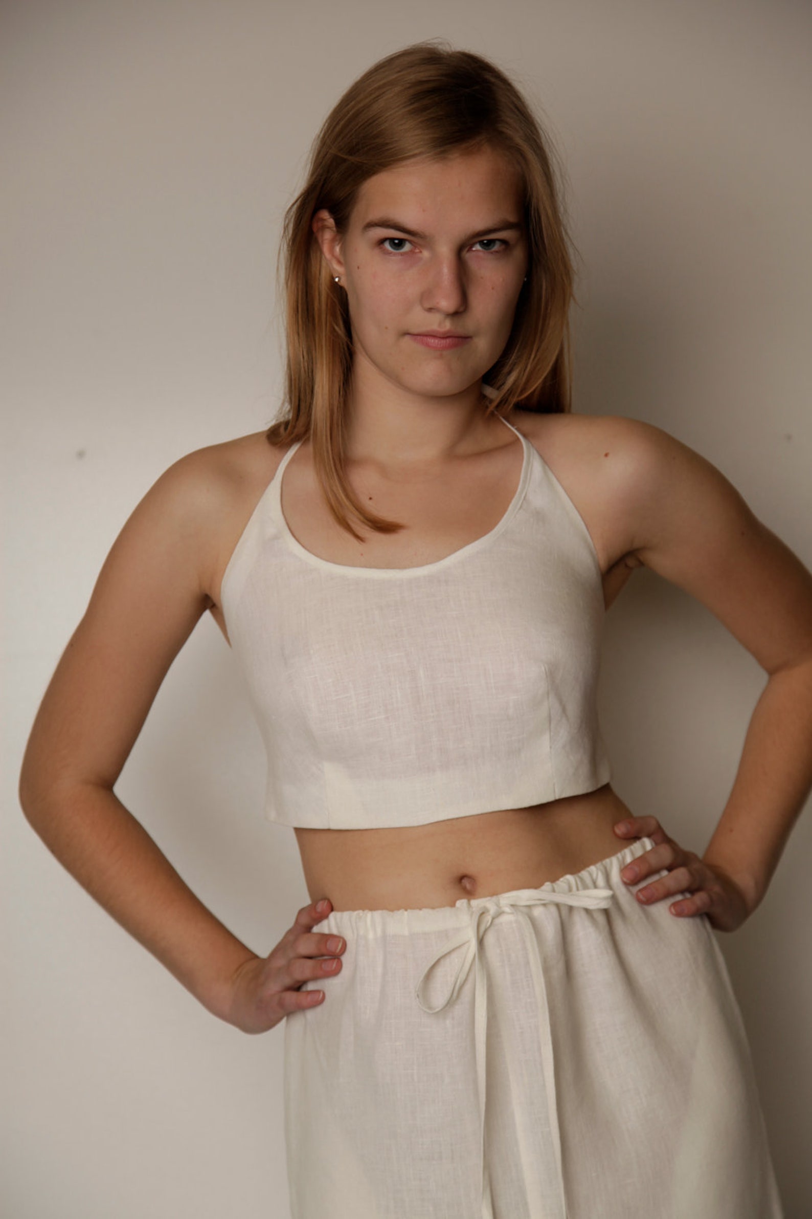 Linen Top Linen White Bustier Linen Straped Top Linen Crop Etsy