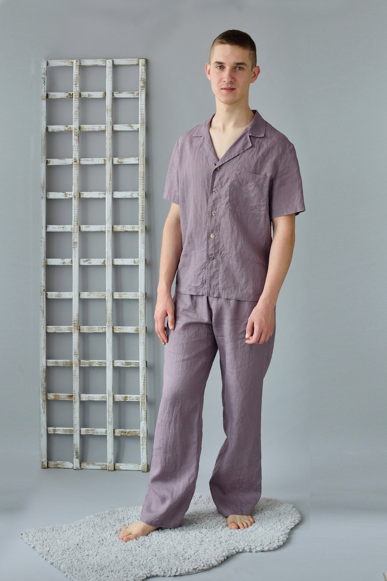 Linen Pajama Set for Men/summer Sleepwear Set for Men / Flax Etsy
