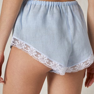 High cut french knickers with lace back in pale blue