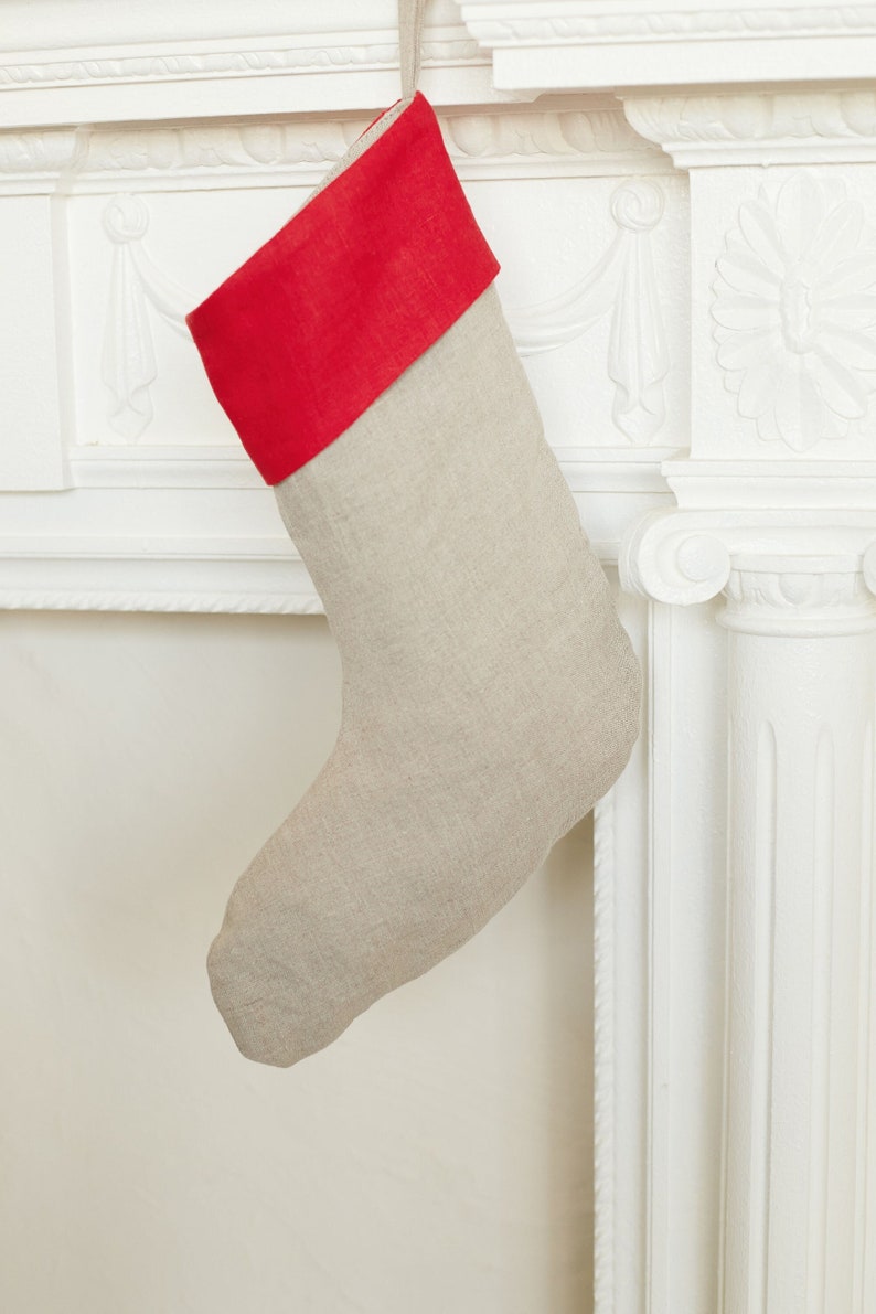 Christmas Stocking. Holiday Stockings. Farmhouse Decor. Linen Stockings Handmade. Zero Waste Product image 1