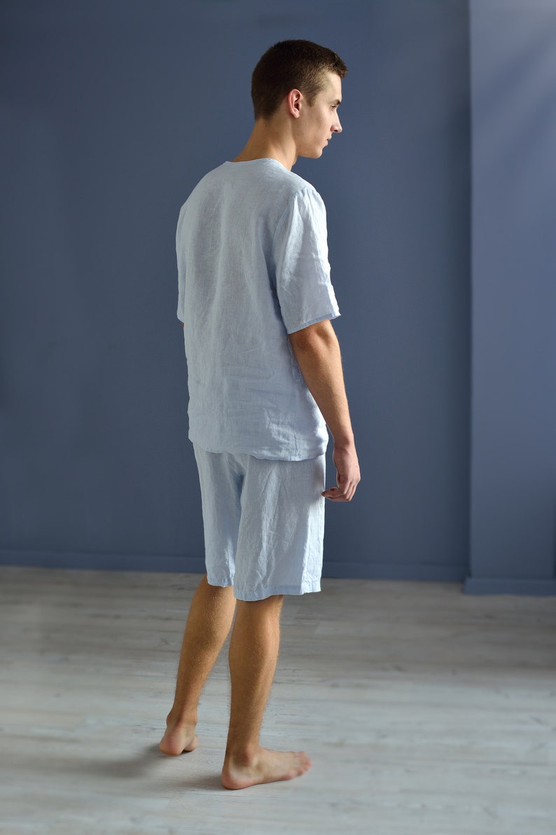 Linen Pajama Set Mens Pale Blue/ Shorts and Top Shortsleeve/ Etsy