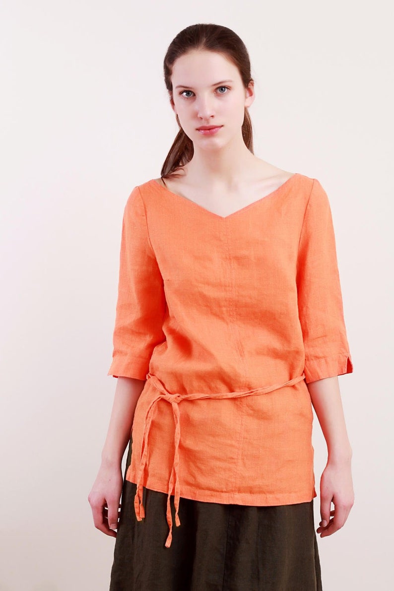 Linen Tunic CLARA for Woman/ Linen top 3/4 Sleeves / Linen Etsy