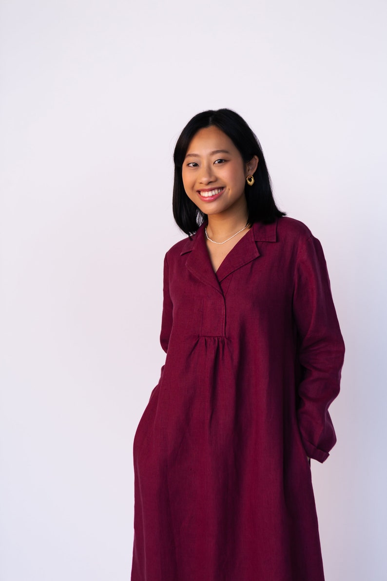 Dress Laura with long sleeves in marsala color