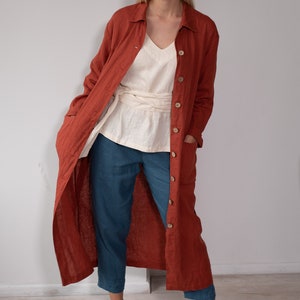 Linen Long Loose Oversize Blazer SANDI /Linen Outwear Natural/ Linen Shirt Dress/ Loose Long Duster Jacket image 6