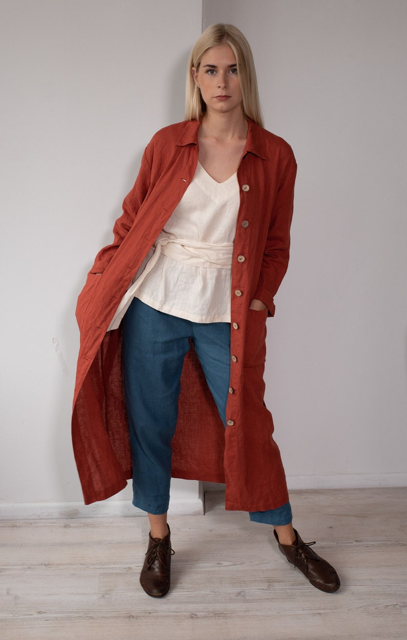 Linen Long Loose Oversize Blazer SANDI /Linen Outwear Natural/ Linen Shirt Dress/ Loose Long Duster Jacket image 6