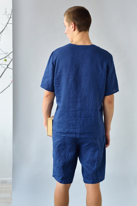 Linen Pajama Set Mens Shorts and Top Shortsleeve Flax Men s pajama Summer Pajama Set For Men Fathers Day Gift Simple Nightwear For Men
