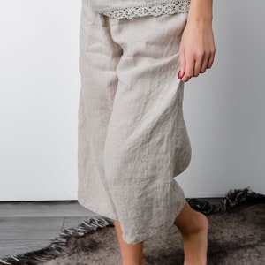 Linen natural pajama Isabella cropped pants and cami laced