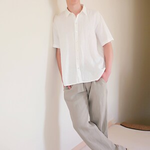 Linen White Shirt for Men/ Short Sleeve Casual Men Shirt with Buttons/ Summer Shirt/ Linen Clothing for Men image 6