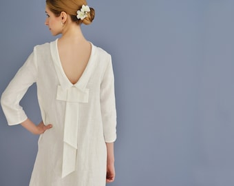 Linen Dress ALLEGRA With Open Back/ Linen Elegant Dress with Oversize Bow/ Pus Size Dress/ Dress With Bow At Back/ Wedding Dress