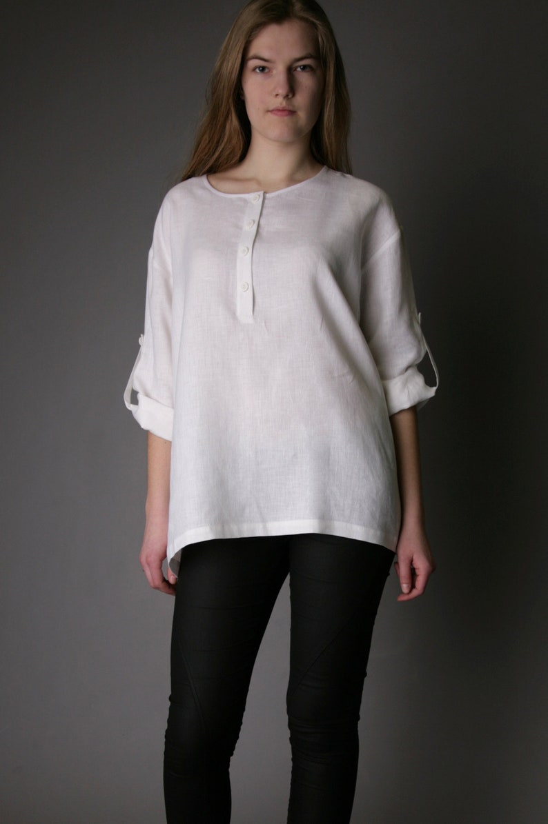 Linen Oversize Shirt HELEN with Long Sleeves/ Linen Loose Top/ Women Summer Shirt Linen/ Drop Shoulder Shirt image 4