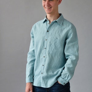 Linen Classic Shirt For Men/ Long Sleeve Linen Shirt with Buttons/ Linen Formal Shirt Men&#39;s/ Summer Sustainable Shirt/ Linen Gift for Boy