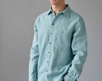 Linen Classic Regular Fit Shirt For Men. Breathable Button Down Outfit. Gift for Husband