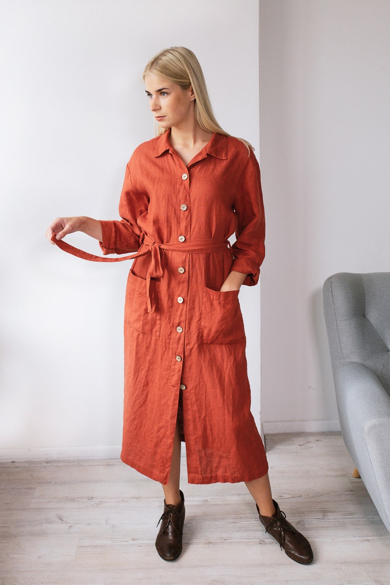 Linen Long Loose Oversize Blazer SANDI /Linen Outwear Natural/ Linen Shirt Dress/ Loose Long Duster Jacket image 3