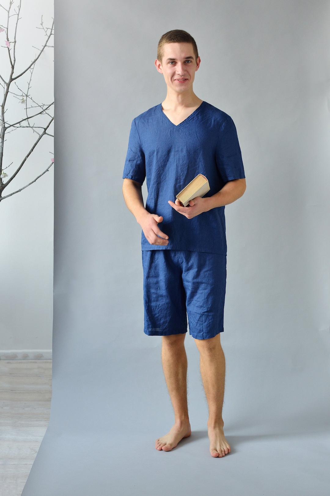 Linen Pajama Set Mens/ Shorts and Top Shortsleeve/ Flax Men's Pajama